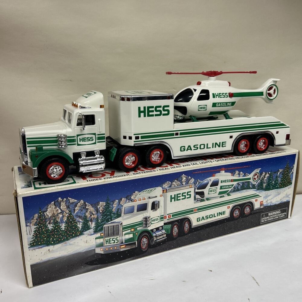 1995 Hess Toy Truck and Helicopter with Box - TRUCK WORKS - READ DESCRIPTION